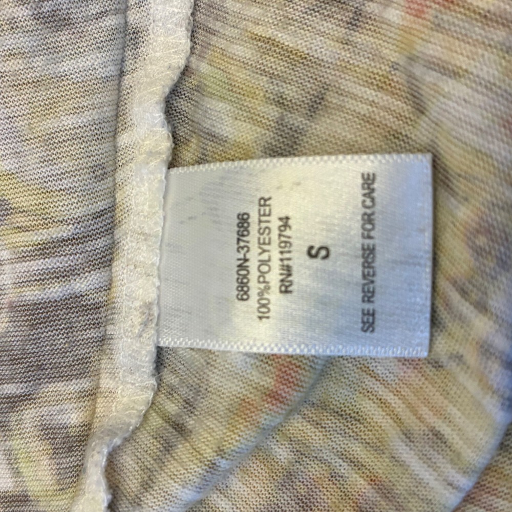 One World Embellished Lace Accent Top Boho Chic Yellow Print Blouse Size Small - Picture 9 of 10
